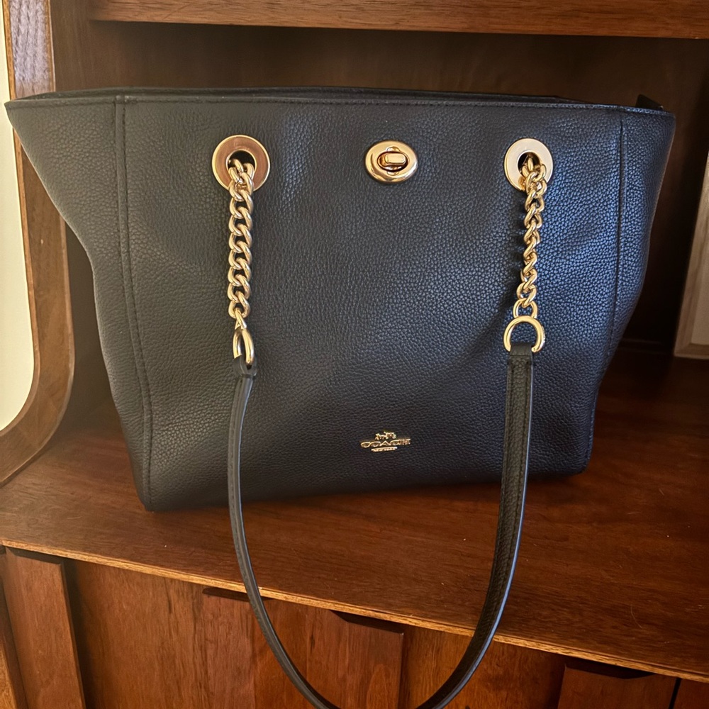 Coach Black Turnlock Tote with Gold Accents - Picture 1 of 9